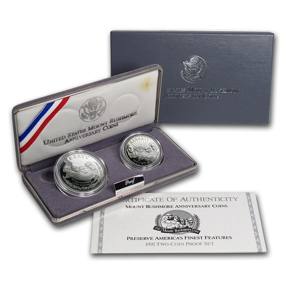 1991 2-Coin Mount Rushmore Proof Set (w/Box & COA) 1991 2-Coin Mount Rushmore Proof Set (w/Box & COA)